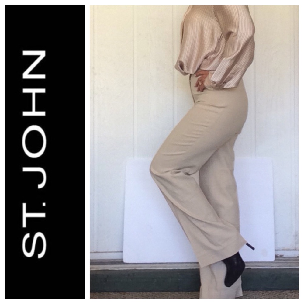 ST. JOHN WOOL CREAM HIGH WAIST TROUSERS SI…